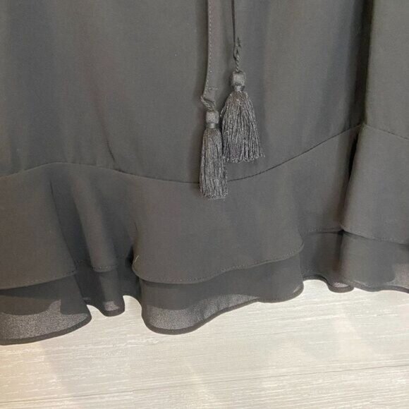 Allison Joy Women's Black Sleeveless Tie‎ Neck Ruffle Hem Blouse - Picture 5 of 6